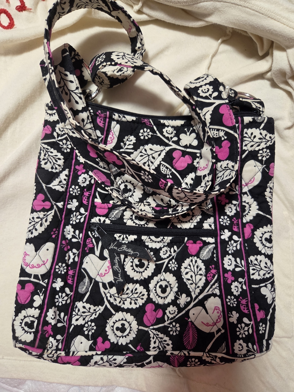 Vera Bradley Disney Birdie Hipster Quilted Tote  Floral Print Subtle Discolor